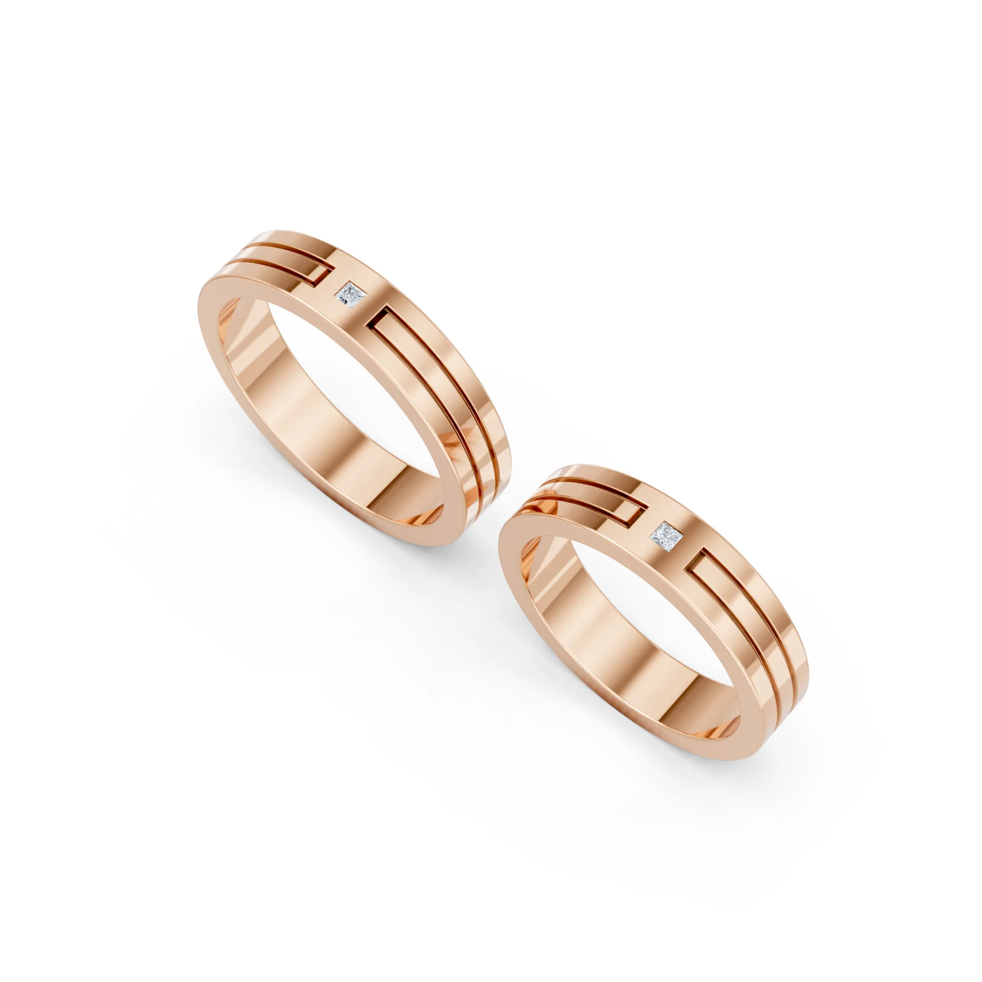 Classic Gold Diamond Couple Ring - Image 9
