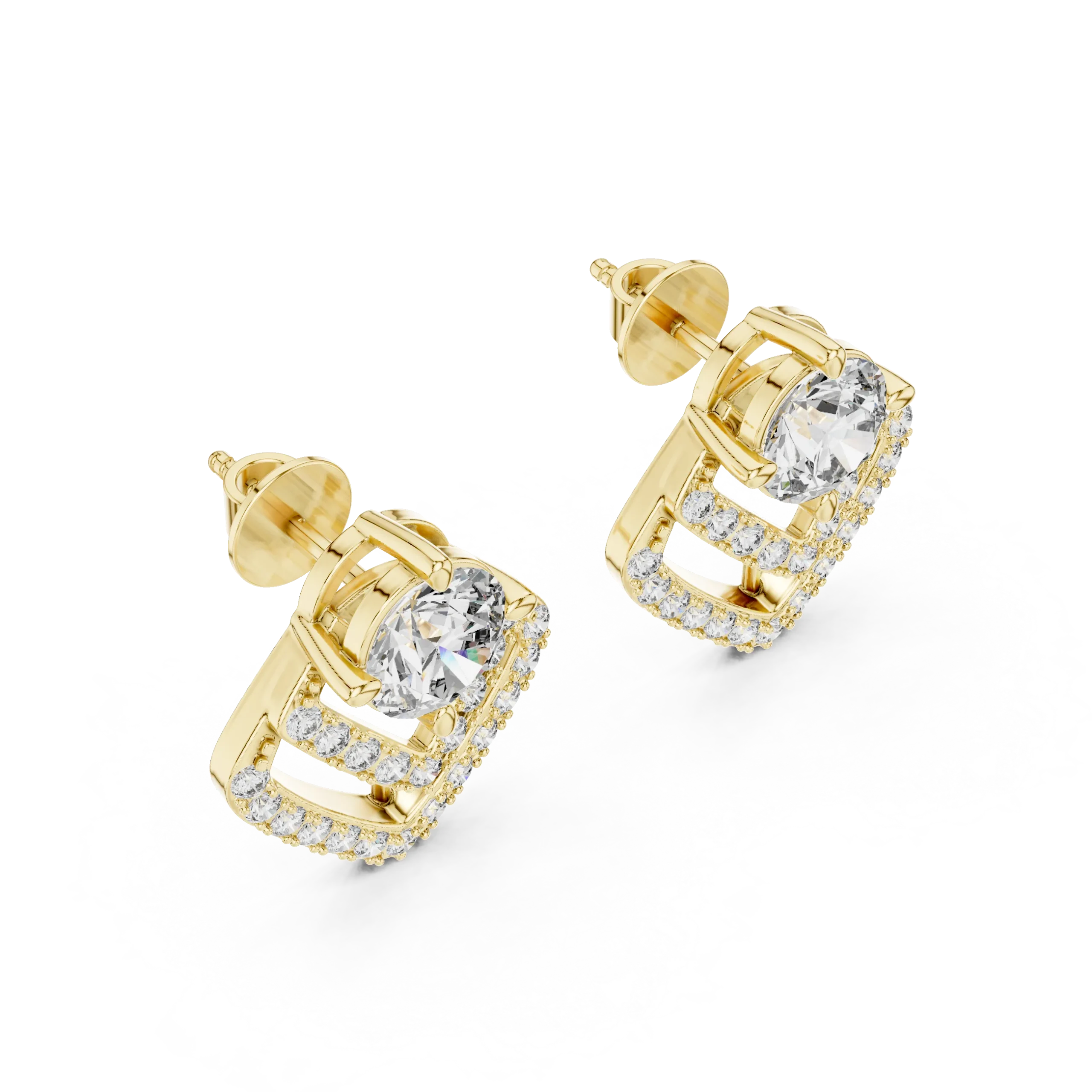 Square Halo Diamond Stud Earrings