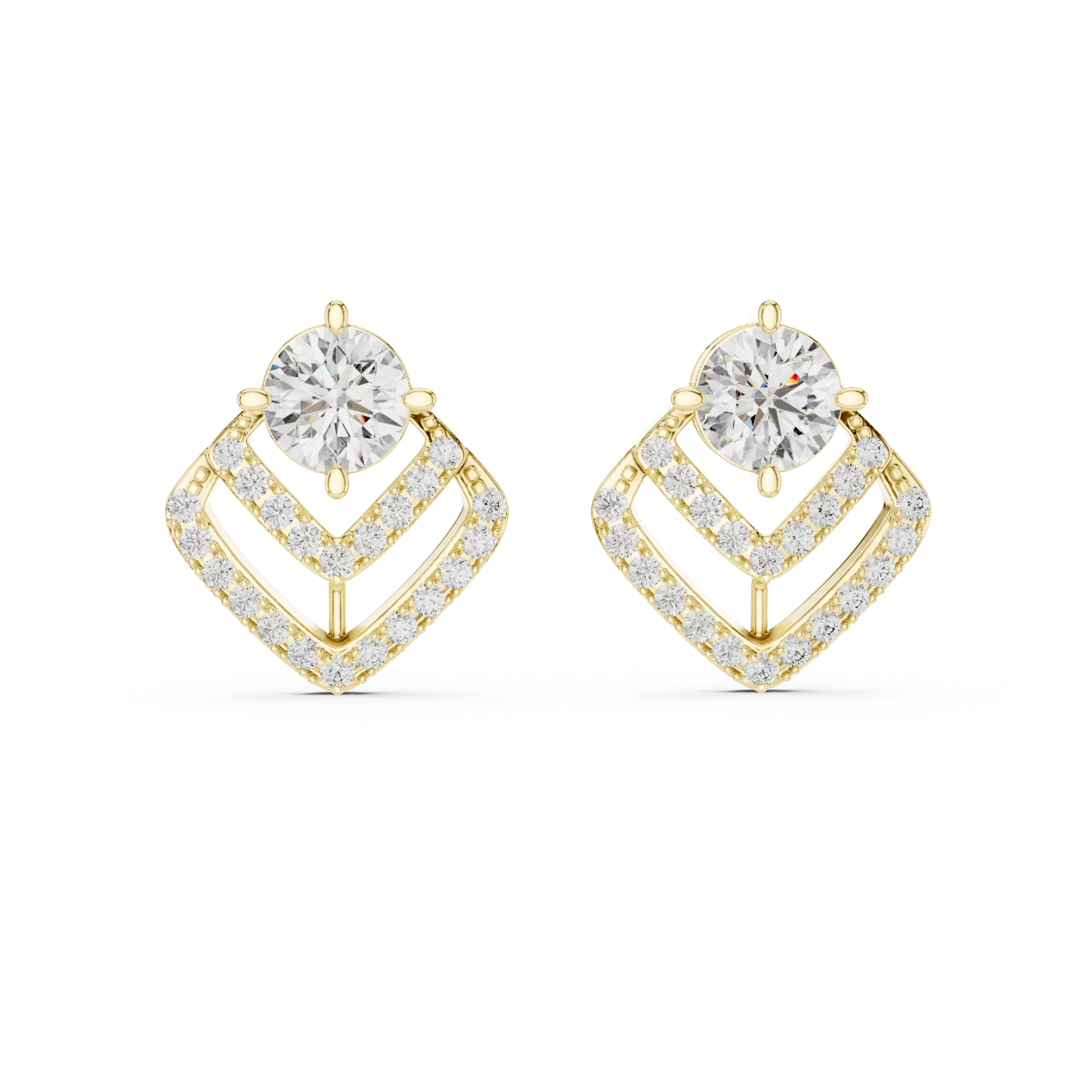 Square Halo Diamond Stud Earrings - Image 2