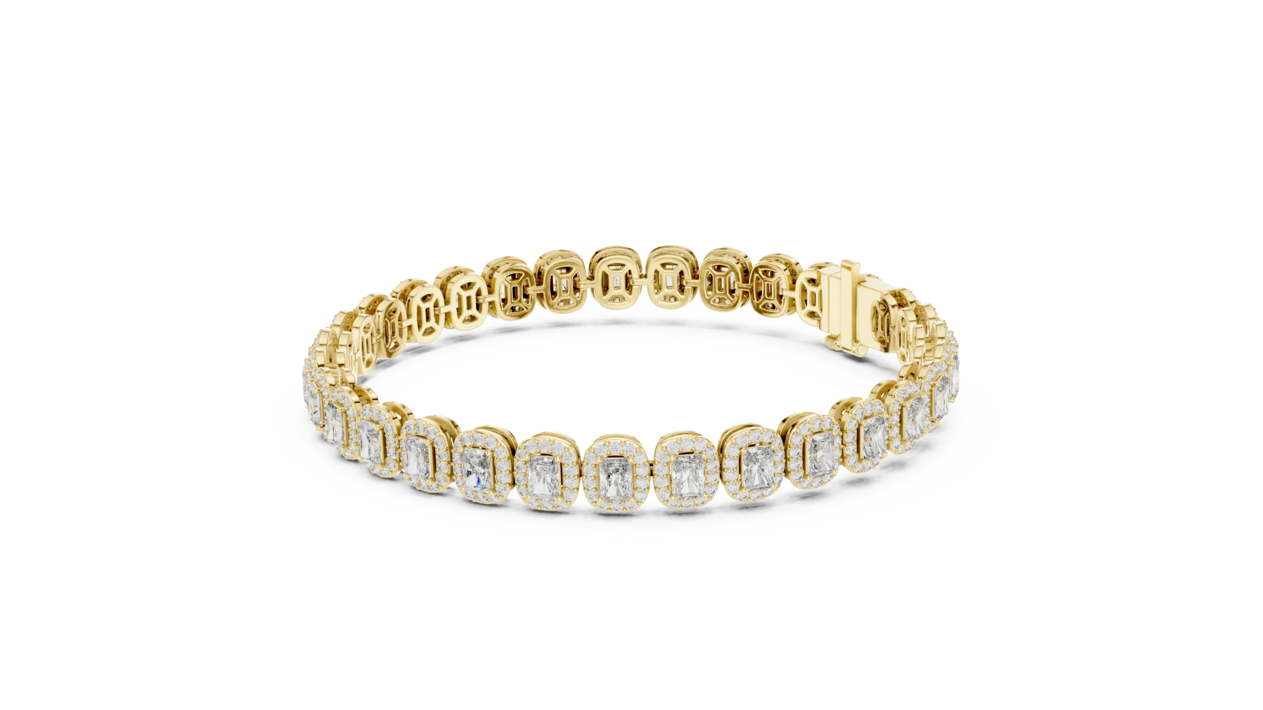Emerald Cut Halo Diamond Tennis Bracelet