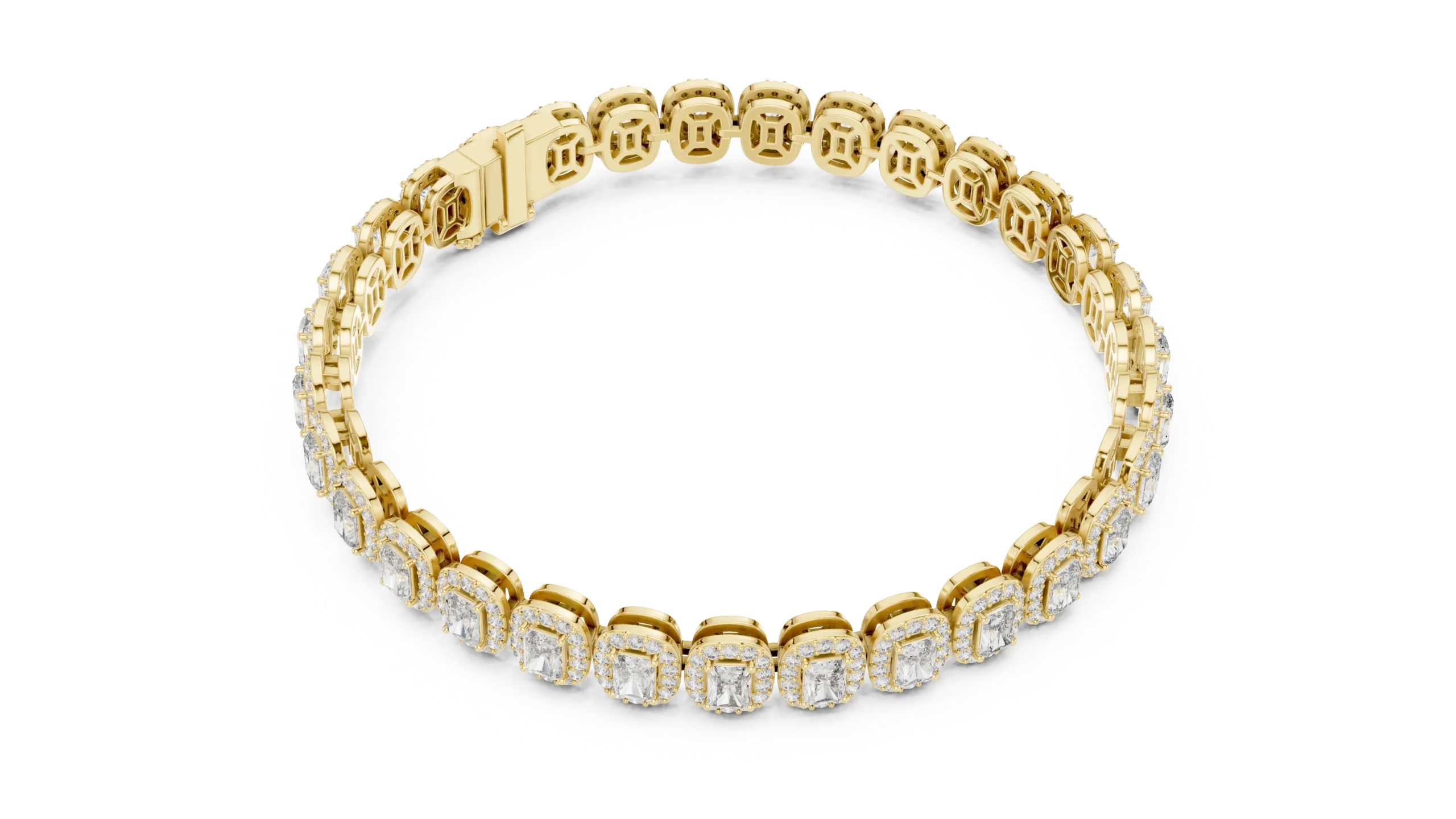 Emerald Cut Halo Diamond Tennis Bracelet - Image 2