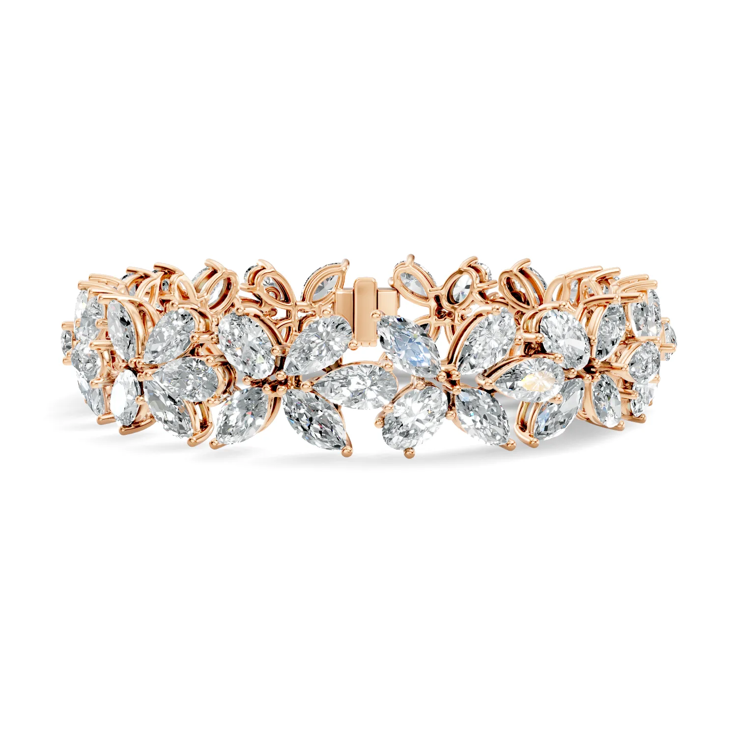 White Gold Mixed-Cut Floral Diamond Bracelet - Image 2