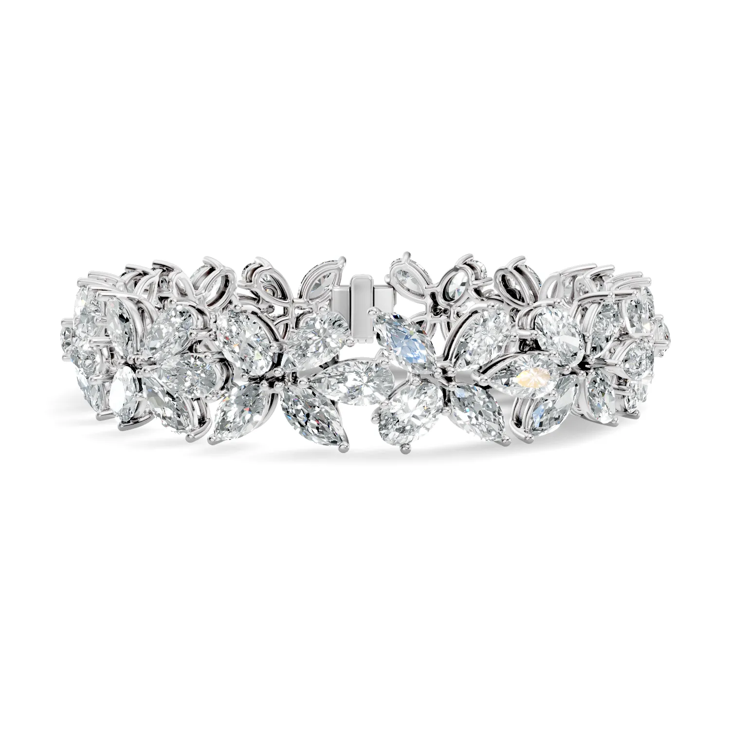 White Gold Mixed-Cut Floral Diamond Bracelet