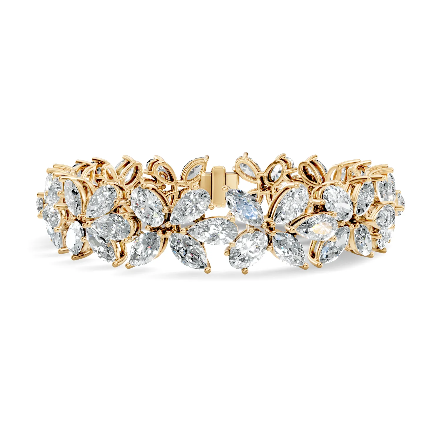 White Gold Mixed-Cut Floral Diamond Bracelet - Image 3
