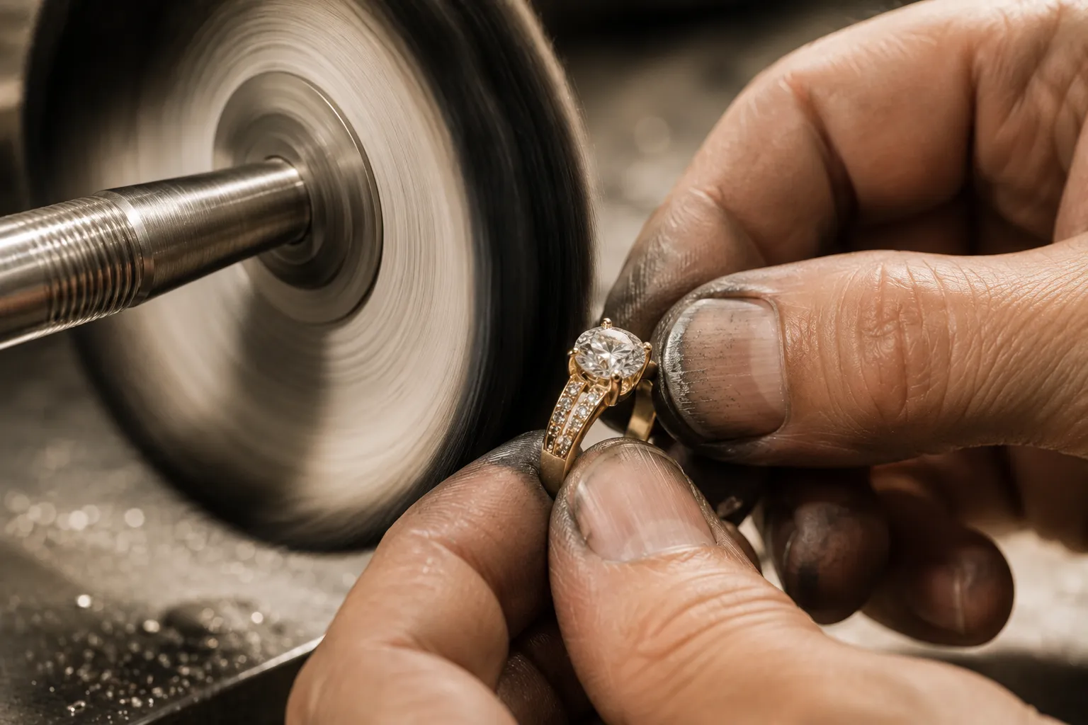 Close-up of hands polishing a ring to a brilliant shine