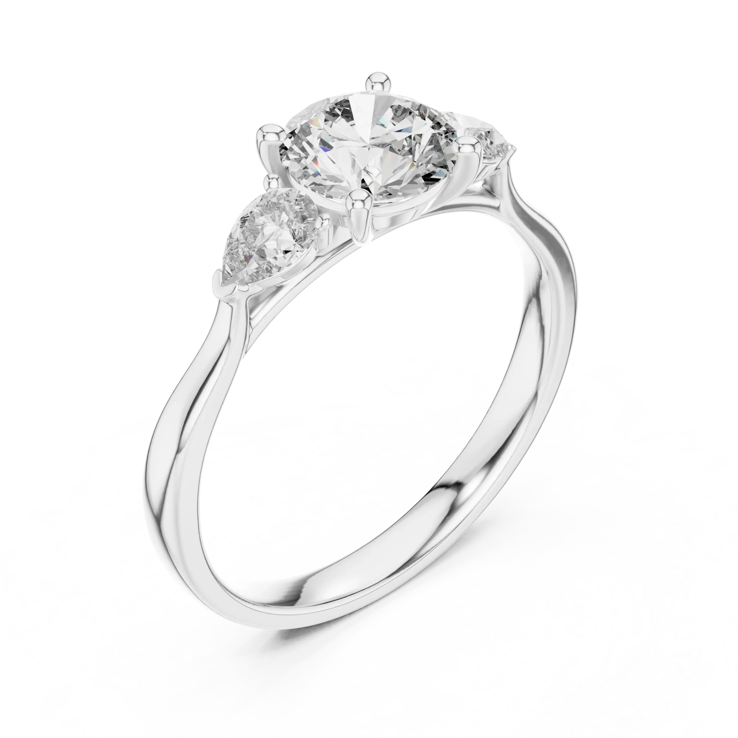 Peara Round & Pear Three Stone Diamond Ring