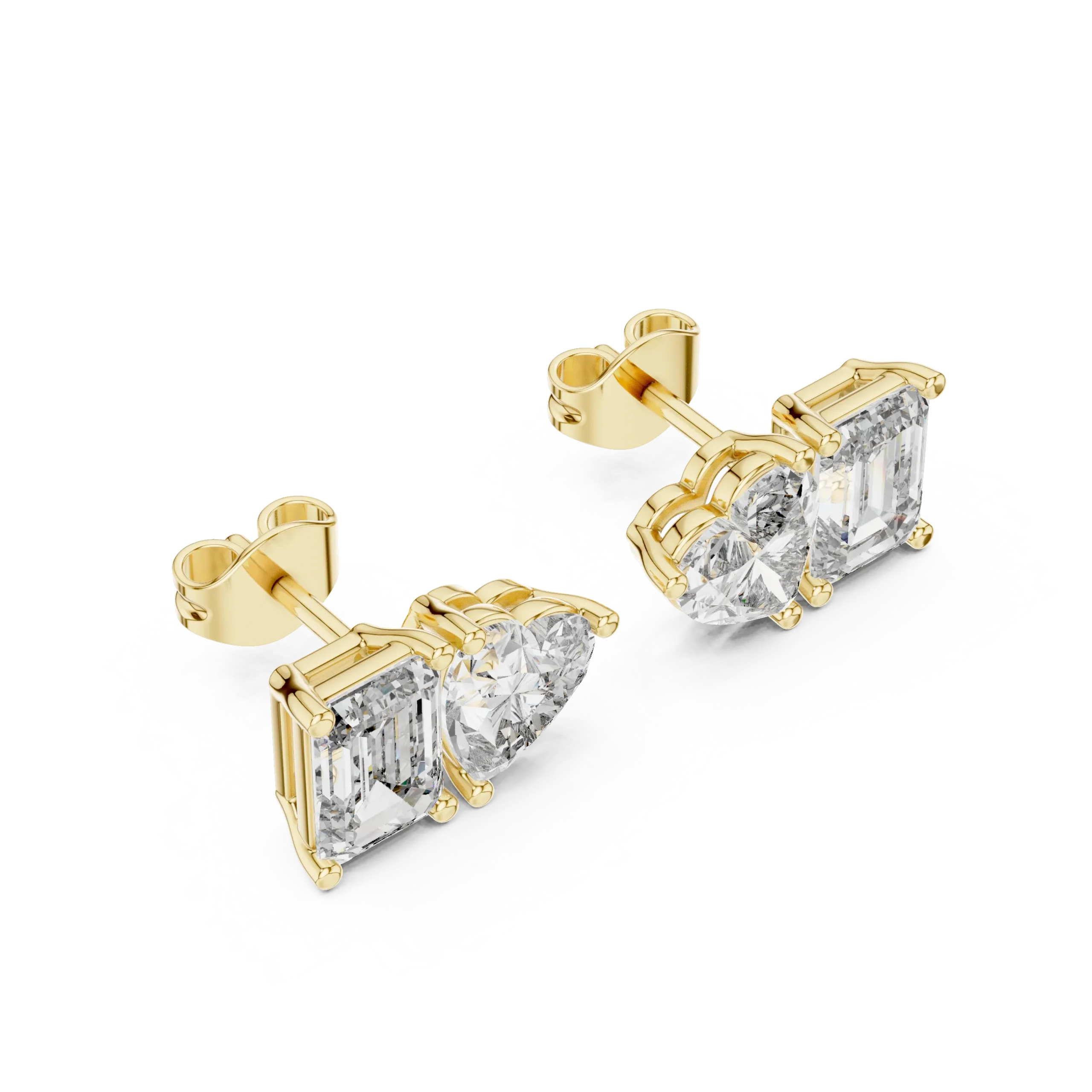 Elaria Duet Emerald & Heart Diamond Studs