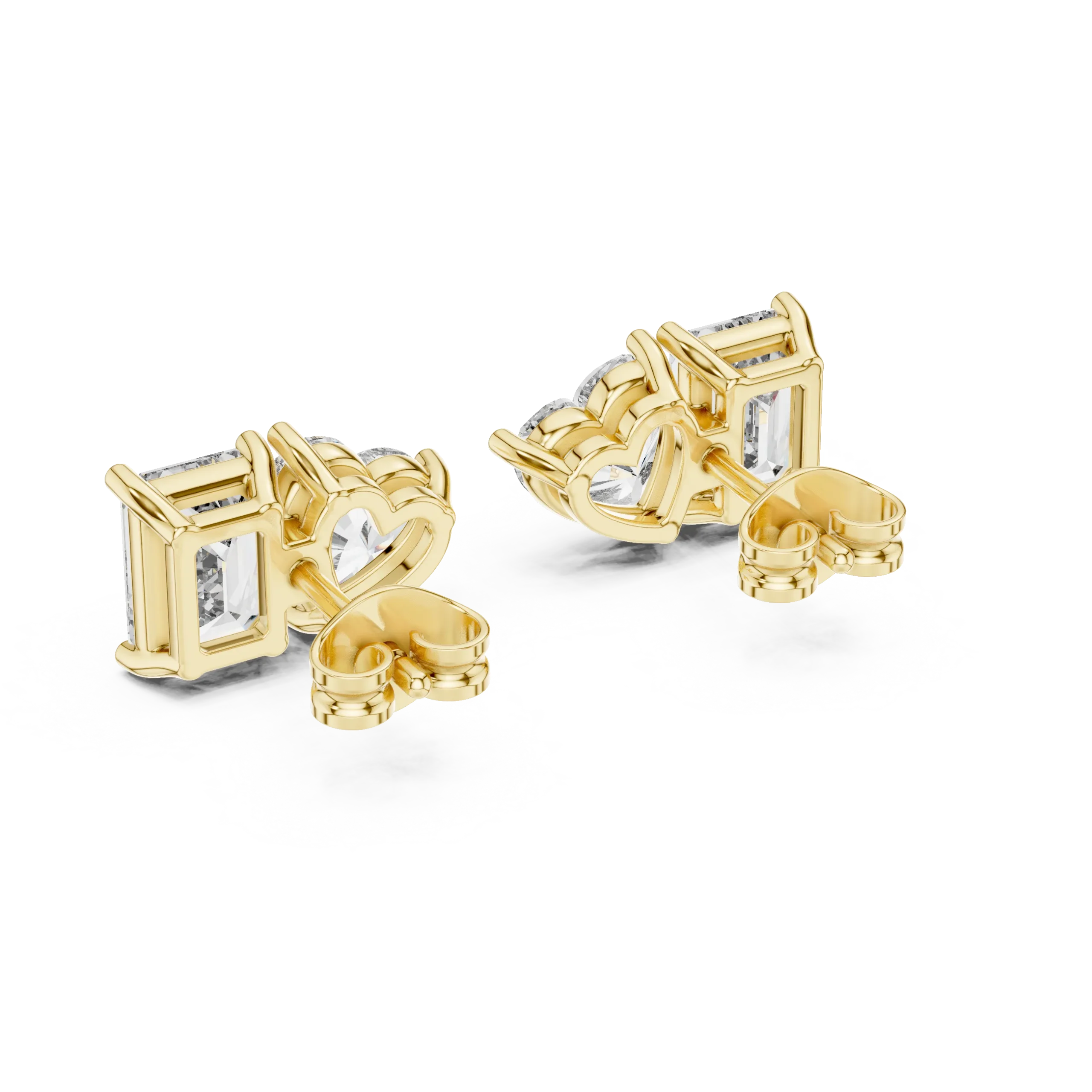 Elaria Duet Emerald & Heart Diamond Studs - Image 2