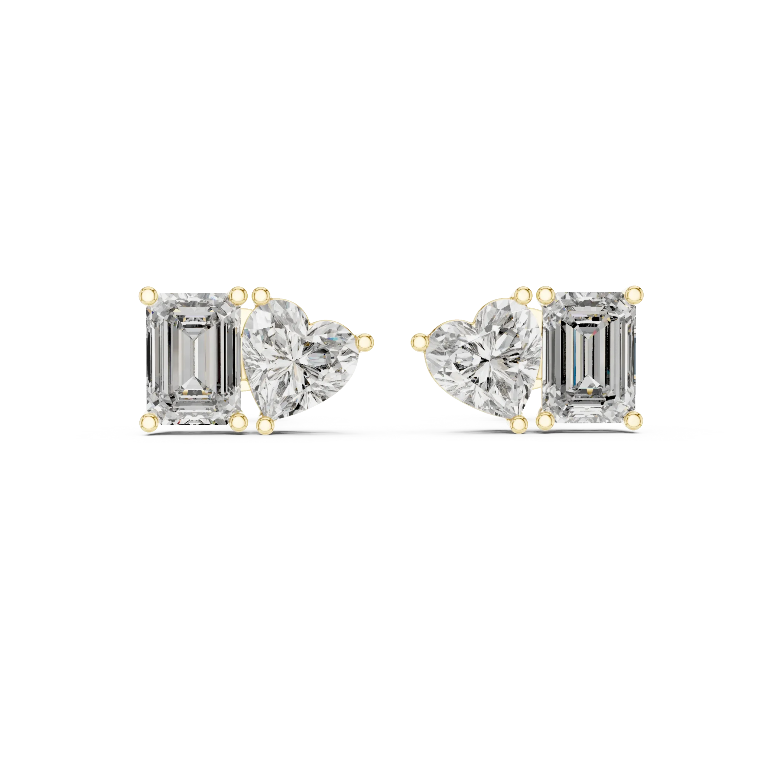 Elaria Duet Emerald & Heart Diamond Studs - Image 3