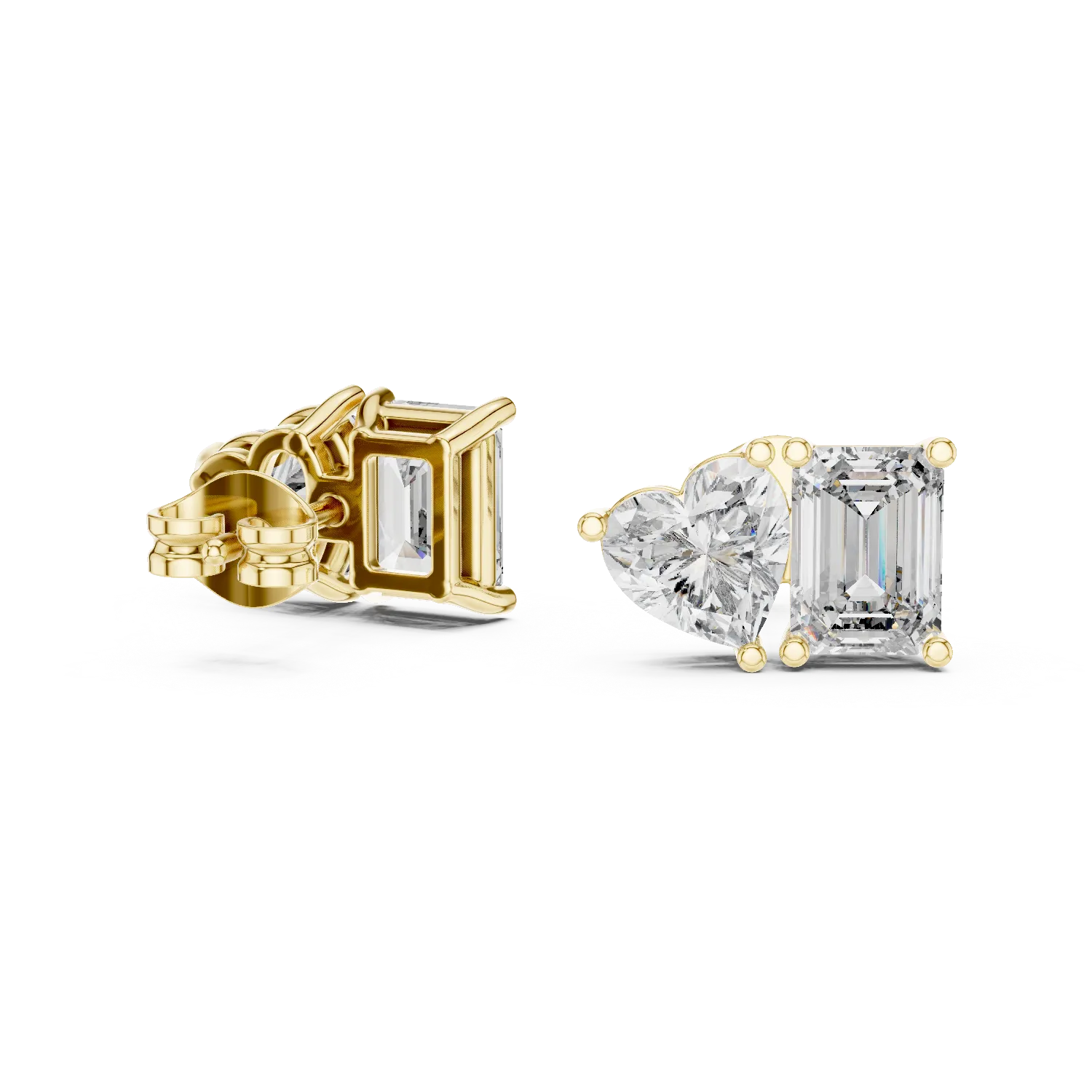Elaria Duet Emerald & Heart Diamond Studs - Image 4