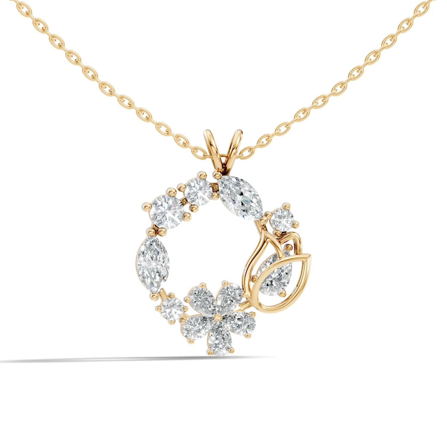 Leafora Floral Wreath Diamond Pendant