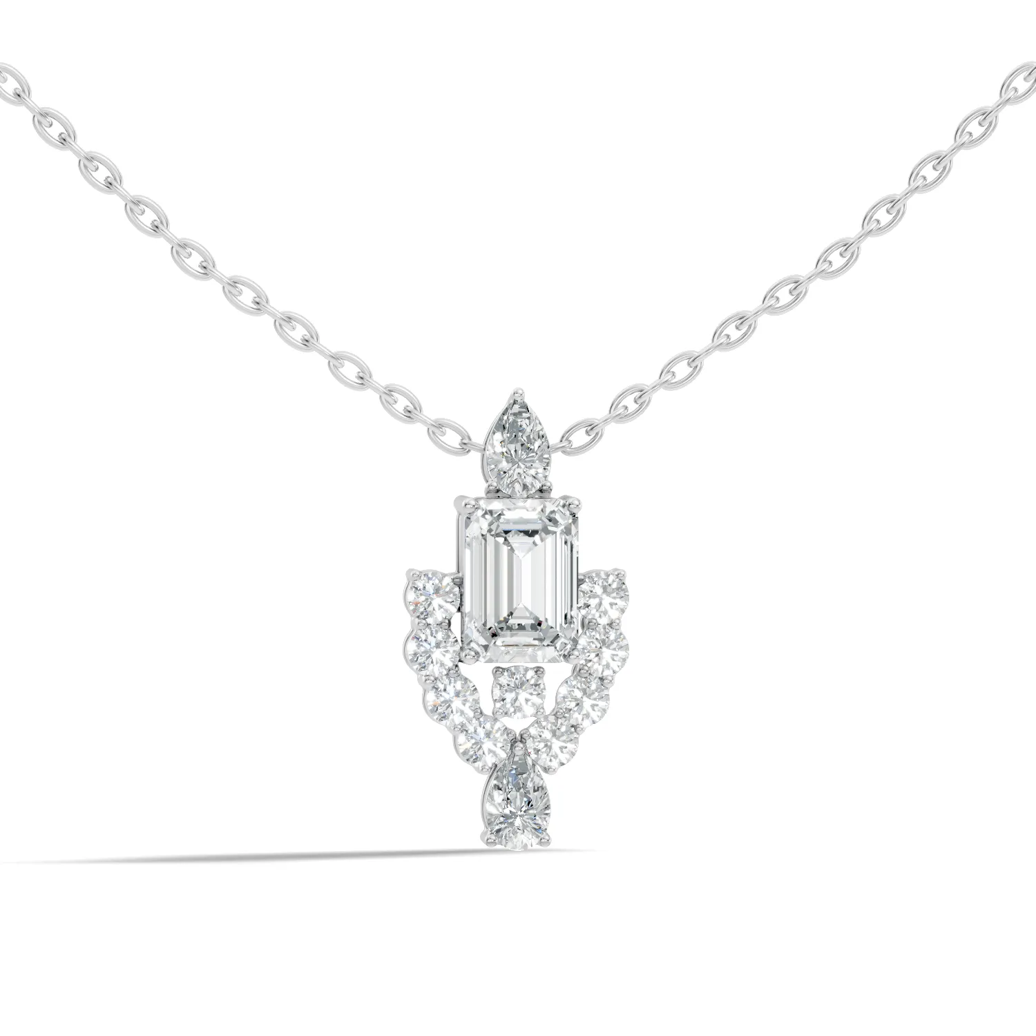 Delphira Emerald-Cut Sunburst Diamond Pendant