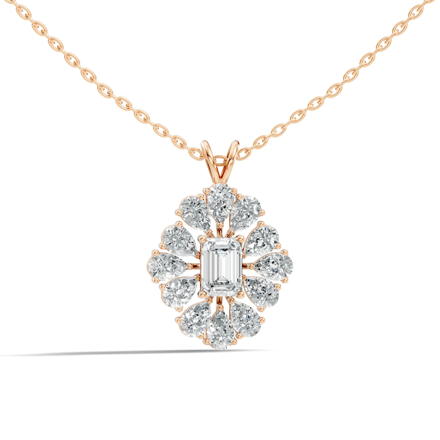 Florique Baguette Flower Diamond Pendant